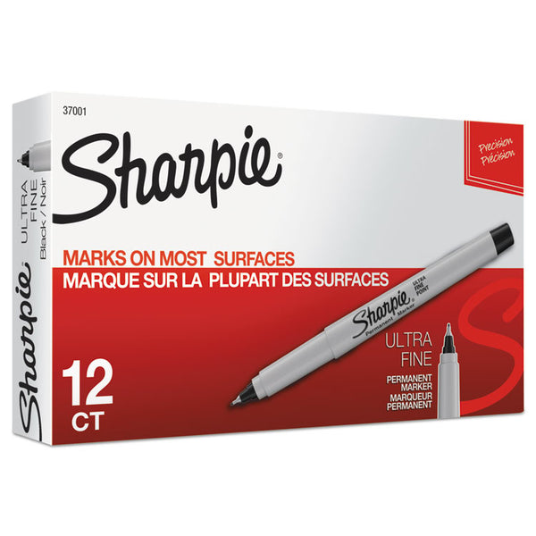 Sharpie® Ultra Fine Tip Permanent Marker, Ultra-Fine Needle Tip, Black, Dozen (SAN37001)