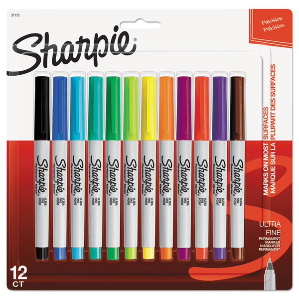 Sharpie® Ultra Fine Tip Permanent Marker, Ultra-Fine Needle Tip, Assorted Colors, Dozen (SAN37175PP)