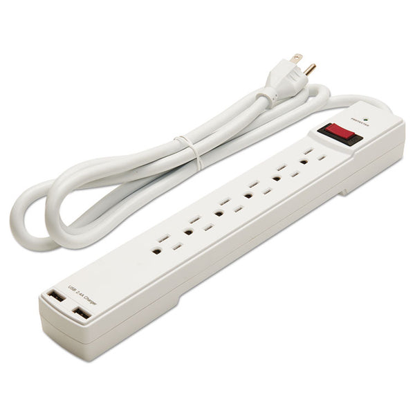 Innovera® Surge Protector, 6 AC Outlets/2 USB Ports, 6 ft Cord, 1,080 J, White (IVR71660)