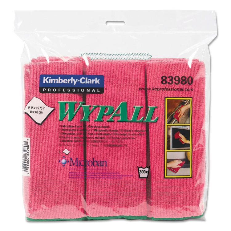 WypAll® Microfiber Cloths, Reusable, 15.75 x 15.75, Red, 6/Pack, 4 Packs/Carton (KCC83980)