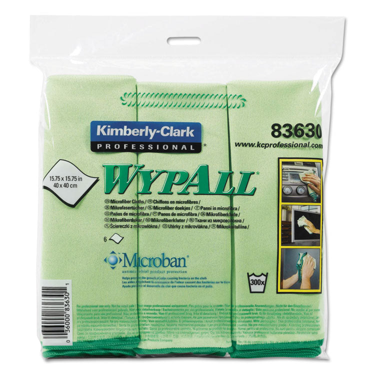 WypAll® Microfiber Cloths, Reusable, 15.75 x 15.75, Green, 6/Pack (KCC83630)