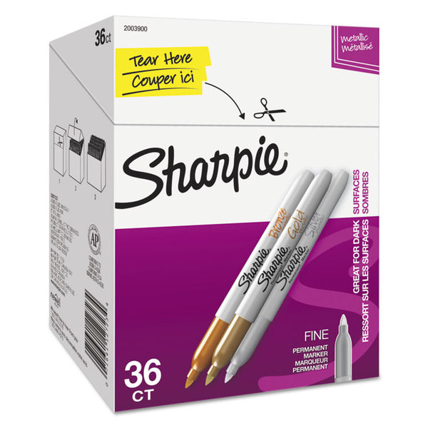 Sharpie® Metallic Fine Point Permanent Marker Value Pack, Fine Bullet Tip, Assorted Colors, 36/Pack (SAN2003900) Pack of 36
