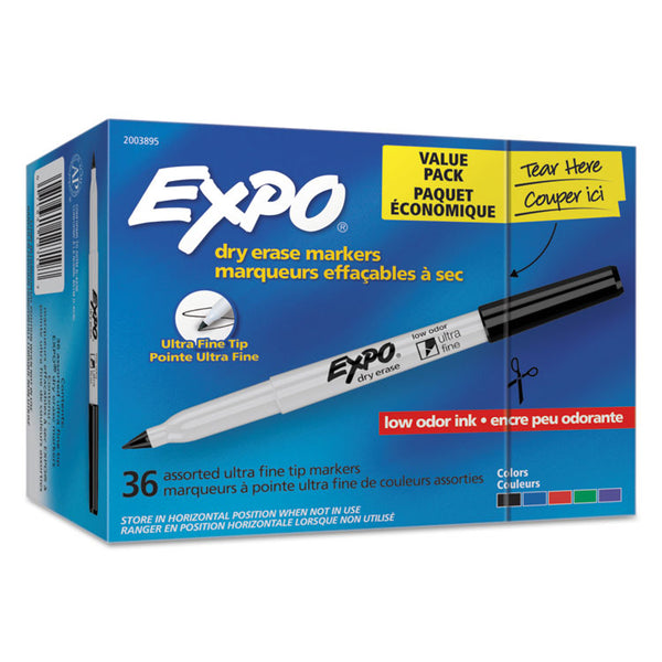 EXPO® Low-Odor Dry Erase Marker Office Value Pack, Extra-Fine Bullet Tip, Assorted Colors, 36/Pack (SAN2003895)