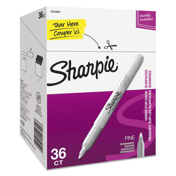 Sharpie® Metallic Fine Point Permanent Marker Value Pack, Fine Bullet Tip, Metallic Silver, 36/Pack (SAN2003899) Pack of 36