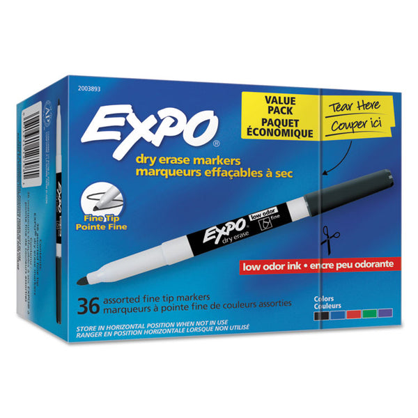 EXPO® Low-Odor Dry Erase Marker Office Value Pack, Fine Bullet Tip, Assorted Colors, 36/Pack (SAN2003893)