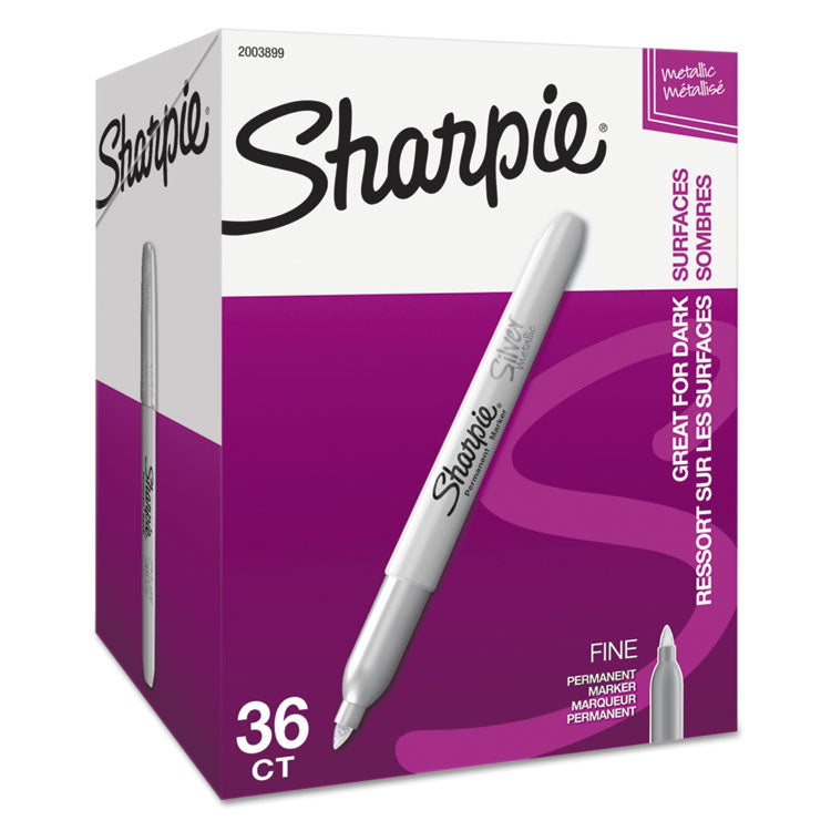 Sharpie® Metallic Fine Point Permanent Marker Value Pack, Fine Bullet Tip, Metallic Silver, 36/Pack (SAN2003899) Pack of 36