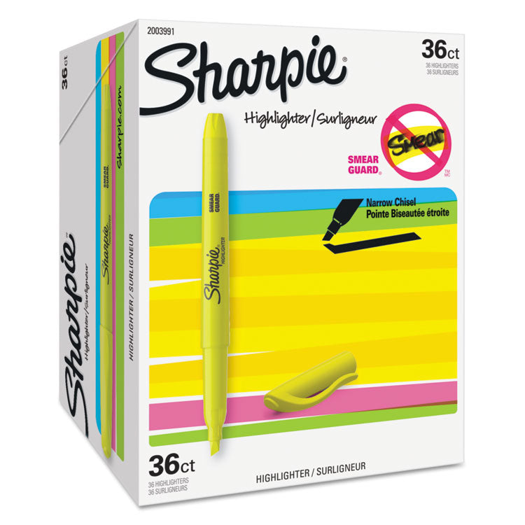 Sharpie® Pocket Style Highlighter Value Pack, Yellow Ink, Chisel Tip, Yellow Barrel, 36/Pack (SAN2003991) Pack of 36