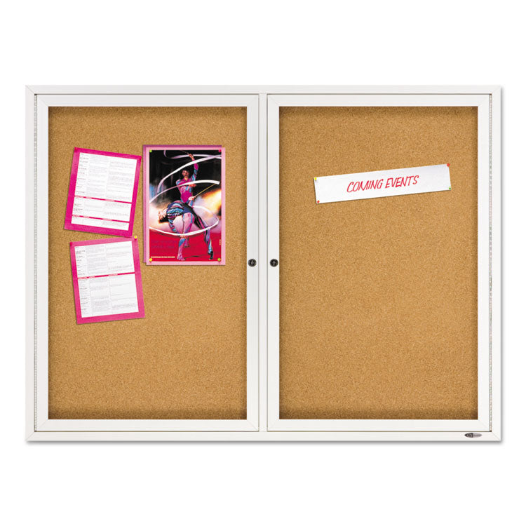 Quartet® Enclosed Indoor Cork Bulletin Board with Two Hinged Doors, 48 x 36, Tan Surface, Silver Aluminum Frame (QRT2364) Each