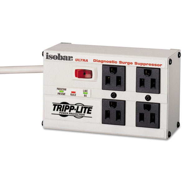 Tripp Lite Isobar Surge Protector with Diagnostic LEDs, 4 AC Outlets, 6 ft Cord, 3,330 J, Light Gray (TRPISOBAR4ULTRA)