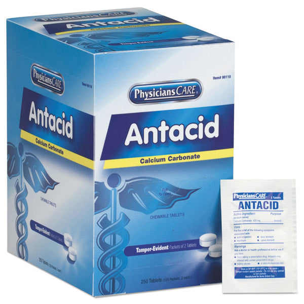 First Aid Only™ Over the Counter Antacid Medications for First Aid Cabinet, 2 Tablets/Packet, 125 Packets/Box (FAO90110) Box of 250