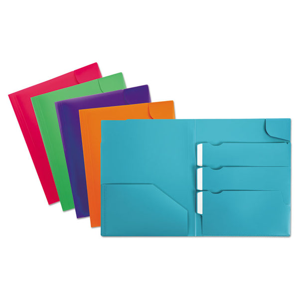 Oxford™ Divide It Up Four-Pocket Poly Folder, 110-Sheet Capacity, 11 x 8.5, Randomly Assorted Colors (OXF99837)