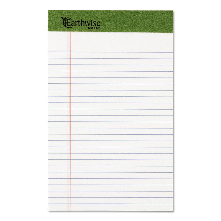 Ampad® Earthwise by Ampad Recycled Writing Pad, Narrow Rule, Politex Green Headband, 50 White 5 x 8 Sheets, Dozen (TOP20152)