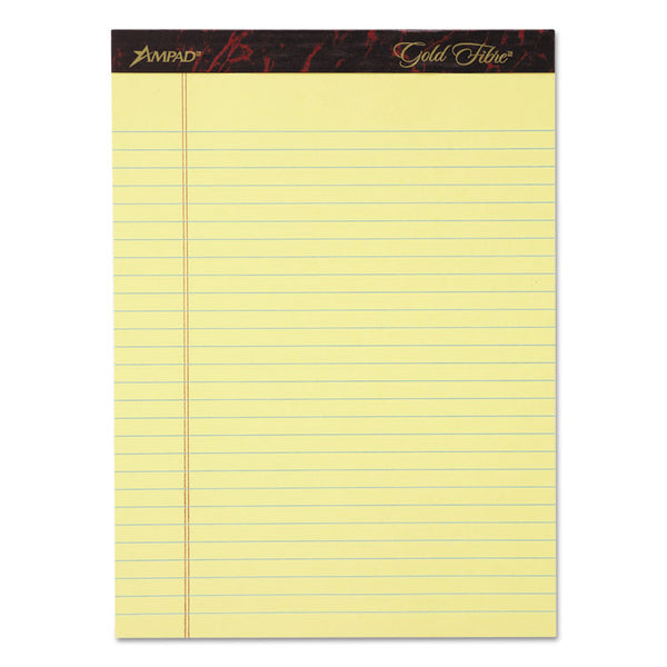 Ampad® Gold Fibre Writing Pads, Wide/Legal Rule, 50 Canary-Yellow 8.5 x 11.75 Sheets, 4/Pack (TOP20032)