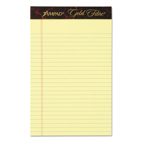 Ampad® Gold Fibre Quality Writing Pads, Medium/College Rule, 50 Canary-Yellow 5 x 8 Sheets, Dozen (TOP20004)