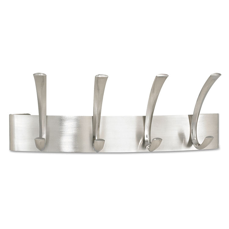 Safco® Metal Coat Rack, Wall Rack, Four Hooks, Steel, 14.25w x 4.5d x 5.25h, Brushed Nickel (SAF4205SL) Each