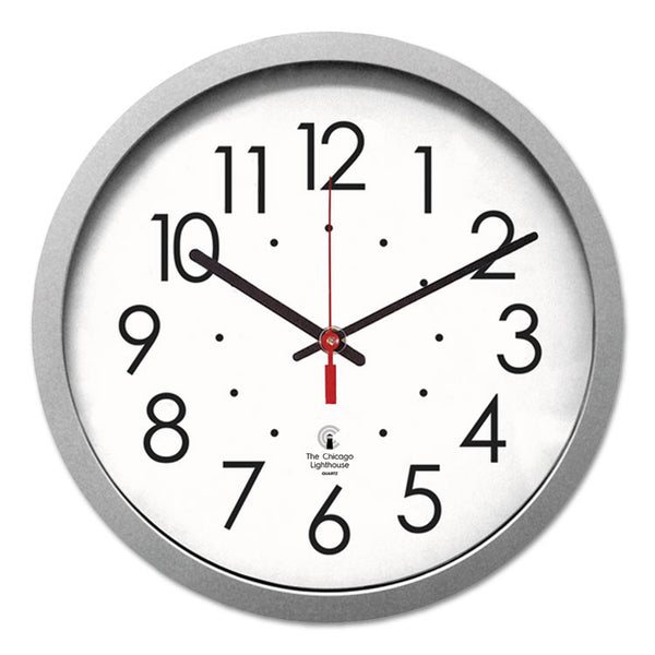 Chicago Lighthouse Silver Contemporary Clock, 14.5" Overall Diameter, Silver Case, 1 AA (sold separately) (ILC67818003) Each