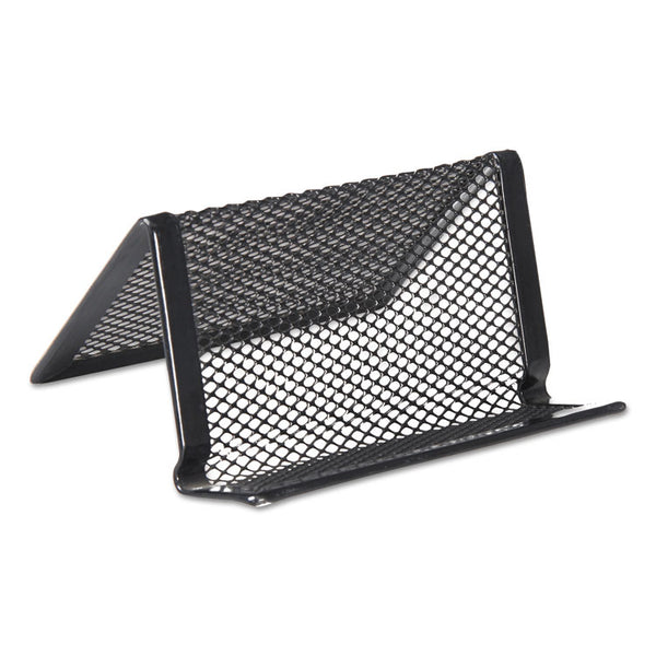 Universal® Mesh Metal Business Card Holder, Holds 50 2.25 x 4 Cards, 3.78 x 3.38 x 2.13, Black (UNV20005)