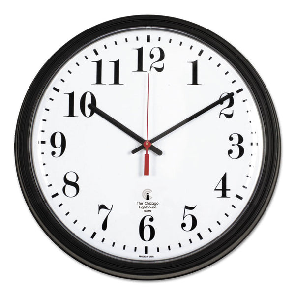 Chicago Lighthouse Black Quartz CONTRACT Clock, 13.75" Overall Diameter, Black Case, 1 AA (sold separately) (ILC67700002) Each