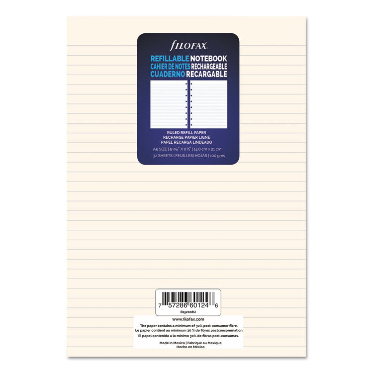 Filofax® Notebook Refills, 8-Hole, 8.25 x 5.81, Narrow Rule, 32/Pack (REDB152008U) Each