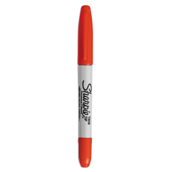 Sharpie® Twin-Tip Permanent Marker, Extra-Fine/Fine Bullet Tips, Red, Dozen (SAN32002)