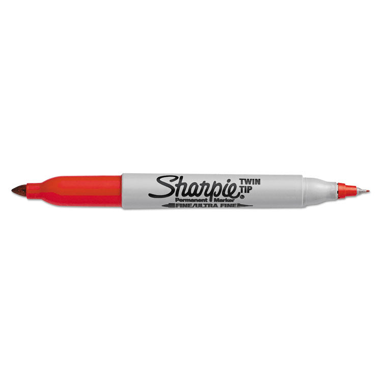 Sharpie® Twin-Tip Permanent Marker, Extra-Fine/Fine Bullet Tips, Red, Dozen (SAN32002)