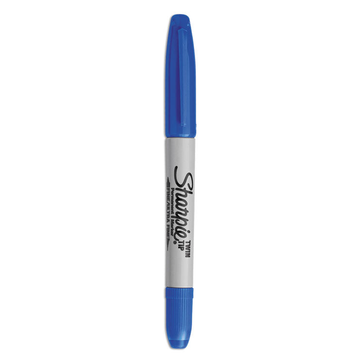 Sharpie® Twin-Tip Permanent Marker, Extra-Fine/Fine Bullet Tips, Blue, Dozen (SAN32003)