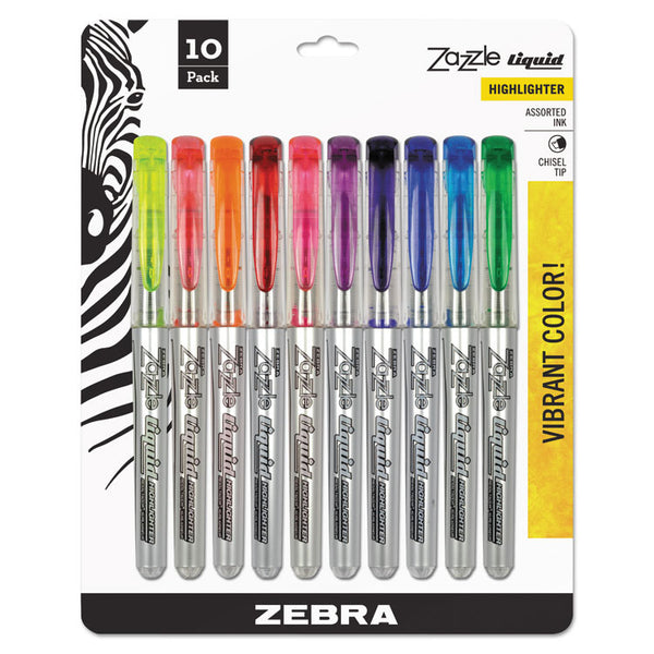 Zebra® Zazzle Liquid Ink Highlighter, Assorted Ink Colors, Chisel Tip, Assorted Barrel Colors, 10/Set (ZEB71111)