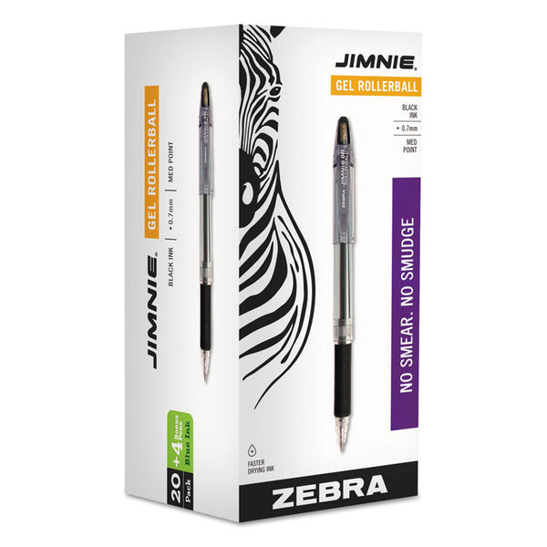 Zebra® Jimnie Gel Pen Value Pack, Stick, Medium 0.7 mm, Black Ink, Clear/Black Barrel, 24/Box (ZEB14410)