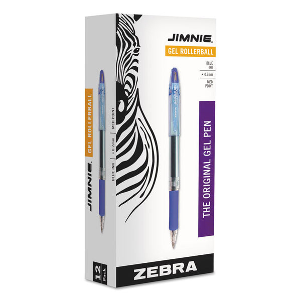 Zebra® Jimnie Gel Pen, Stick, Medium 0.7 mm, Blue Ink, Clear/Blue Barrel, 12/Pack (ZEB44120)