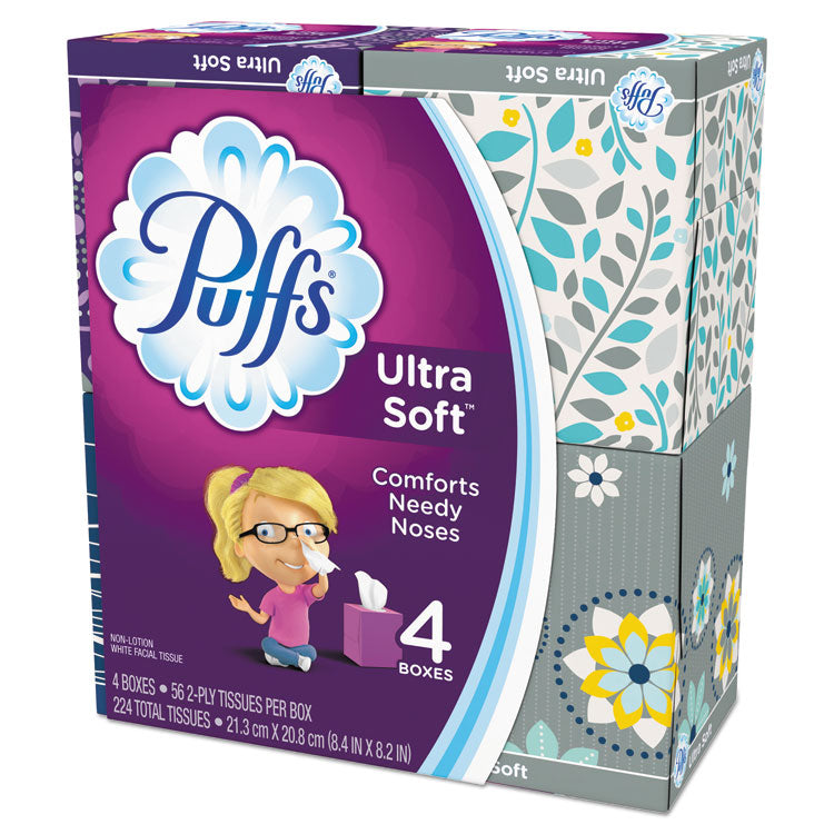 Puffs® Ultra Soft Facial Tissue, 2-Ply, White, 56 Sheets/Box, 4 Boxes/Pack, 6 Packs/Carton (PGC35295)