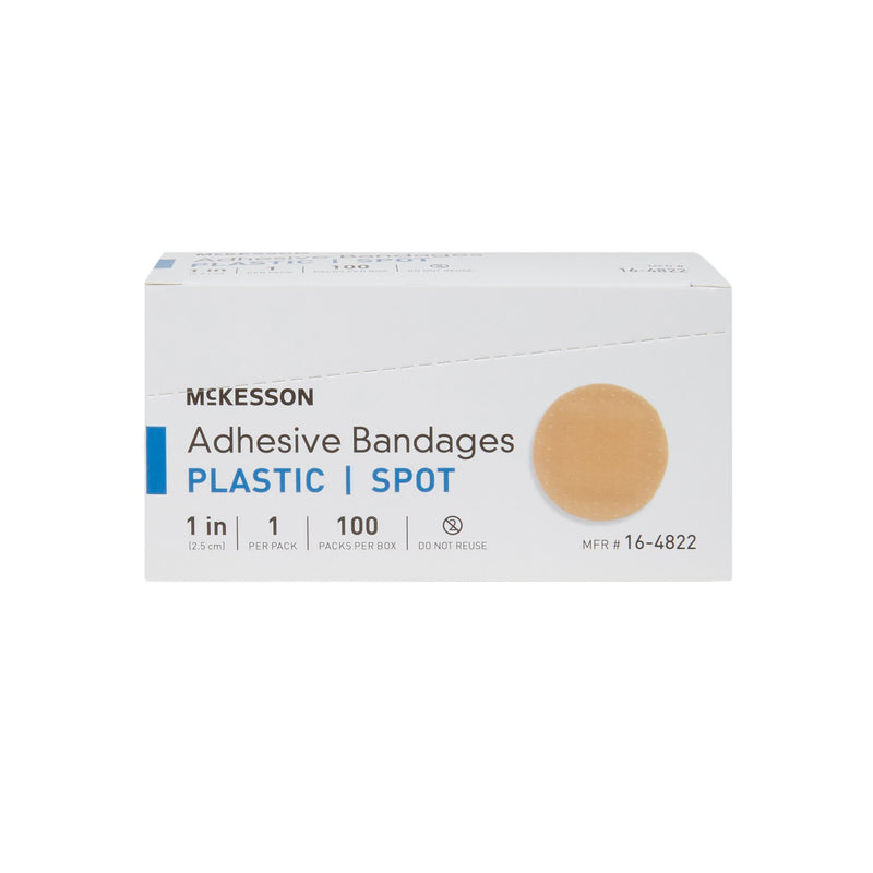 McKesson Adhesive Spot Bandage 1 Inch Plastic Round Tan Sterile (466877_BX) 100/BX