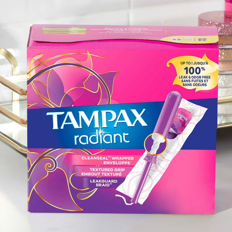 Tampax® Radiant Tampon Regular Absorbency Plastic Applicator Individually Wrapped (1229259_BX) 1/BX
