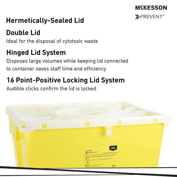 McKesson Prevent® Chemotherapy Waste Container Yellow Base 20-4/5 H X 17-3/10 W X 13 L Inch Vertical Entry 12 Gallon (869602_EA) 1/EA