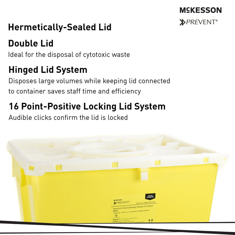 McKesson Prevent® Chemotherapy Waste Container Yellow Base 20-4/5 H X 17-3/10 W X 13 L Inch Vertical Entry 12 Gallon (869602_EA) 1/EA