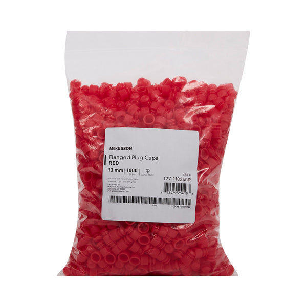 McKesson Tube Closure Polyethylene Flanged Plug Cap Red 13 mm For Use with 13 mm Blood Drawing Tubes, Glass Test Tubes, Plastic Culture Tubes NonSterile (1175283_BG) 1000/BG