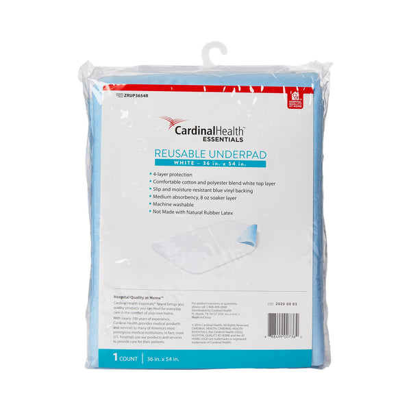 Cardinal Health™ Essentials Reusable Underpad 36 X 54 Inch Polyester / Rayon Moderate Absorbency (1120201_CS) 10/CS