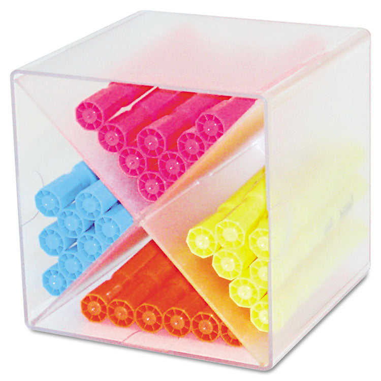 deflecto® Stackable Cube Organizer, X Divider, 4 Compartments, Plastic, 6 x 7.2 x 6, Clear (DEF350201)