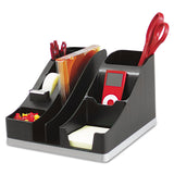 deflecto® Silhouettes All-In-One Caddy, 6 Compartments, Plastic, 8.13 x 9.13 x 5.19, Black/Silver (DEF35172) Each