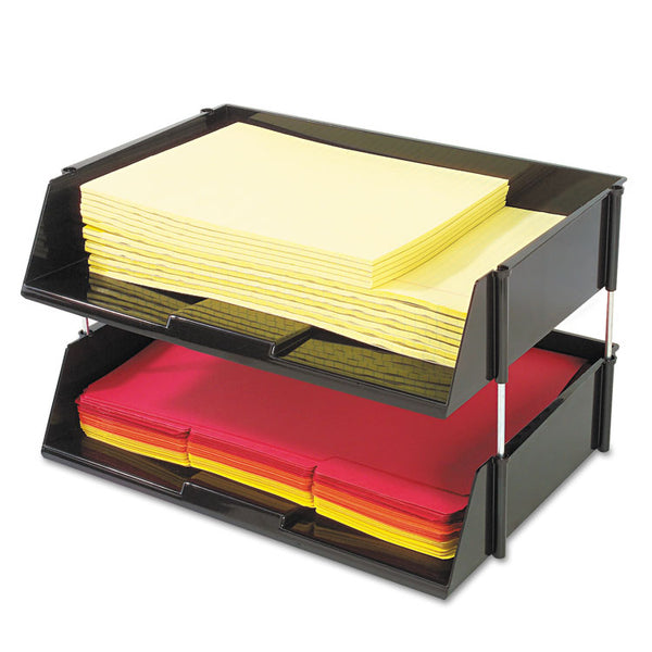 deflecto® Industrial Tray Side-Load Stacking Tray Set, 2 Sections, Letter to Legal Size Files, 16.38" x 11.13" x 3.5", Black, 2/Pack (DEF582704) 1 Set