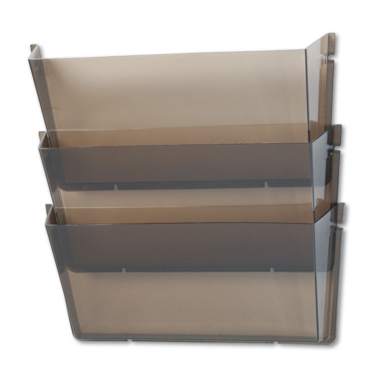 deflecto® Unbreakable DocuPocket Wall File, 3 Sections, Letter Size, 14.5" x 3" x 6.5", Smoke, 3/Pack (DEF63602RT) Set of 3