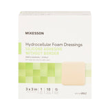 McKesson Foam Dressing 3 X 3 Inch Without Border Film Backing Silicone Gel Adhesive Square Sterile (1083085_BX) 10/BX
