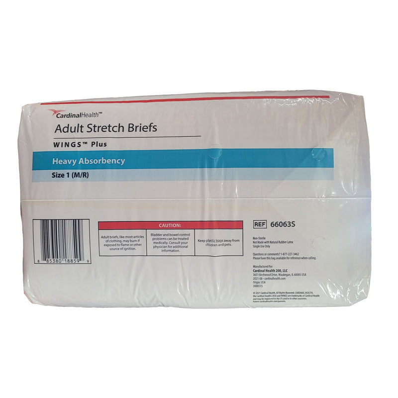 Wings™ Plus Unisex Adult Incontinence Brief Size 1 Disposable Heavy Absorbency (1214301_BG) 24/BG