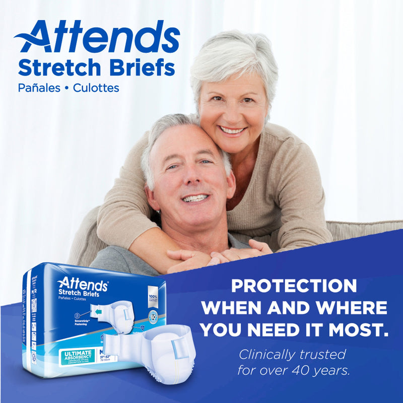 Attends® Stretch Unisex Adult Incontinence Brief Medium / Regular Disposable Heavy Absorbency (980213_BG) 24/BG