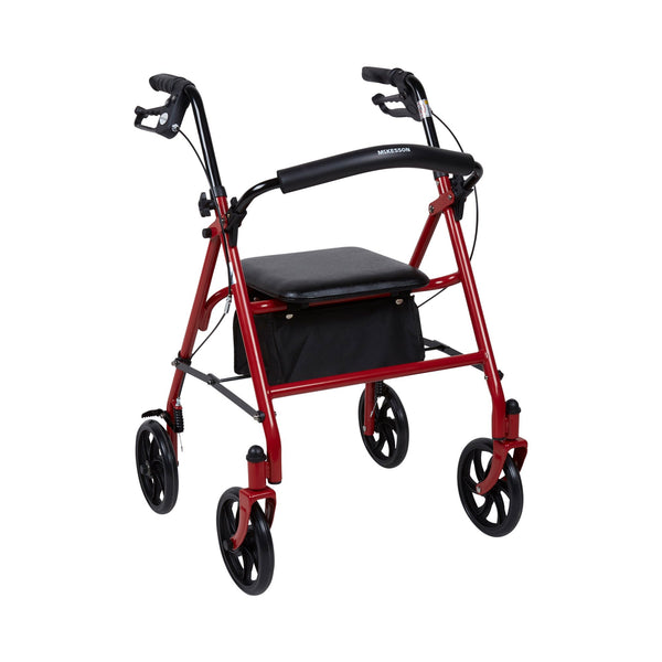 McKesson 4 Wheel Rollator Red Adjustable Height / Folding Steel Frame (1065268_EA) 1/EA