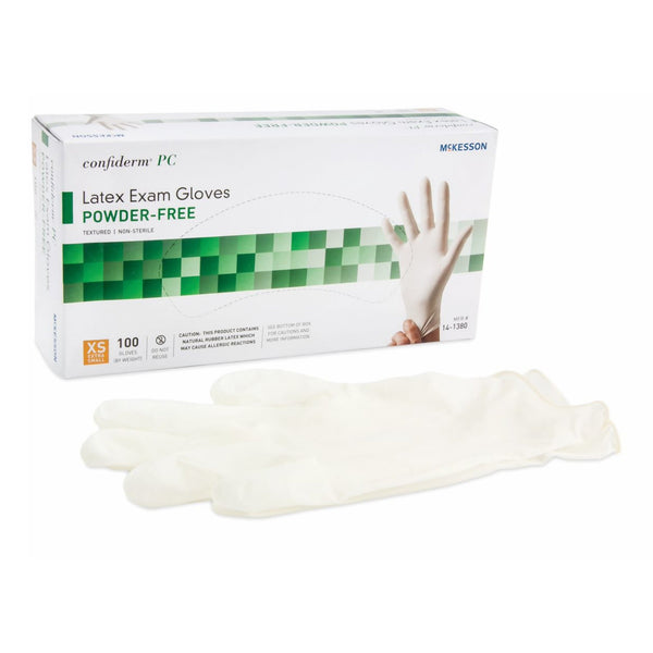 McKesson Confiderm® Exam Glove X-Small NonSterile Latex Standard Cuff Length Fully Textured Ivory Not Rated (921596_CS) 1000/CS