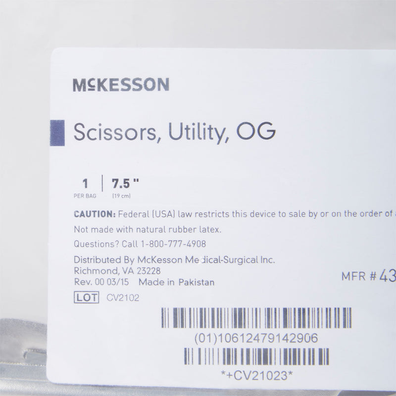 McKesson Utility Scissors 7-1/2 Inch Length Office Grade Stainless Steel Finger Ring Handle (487463_EA) 1/EA