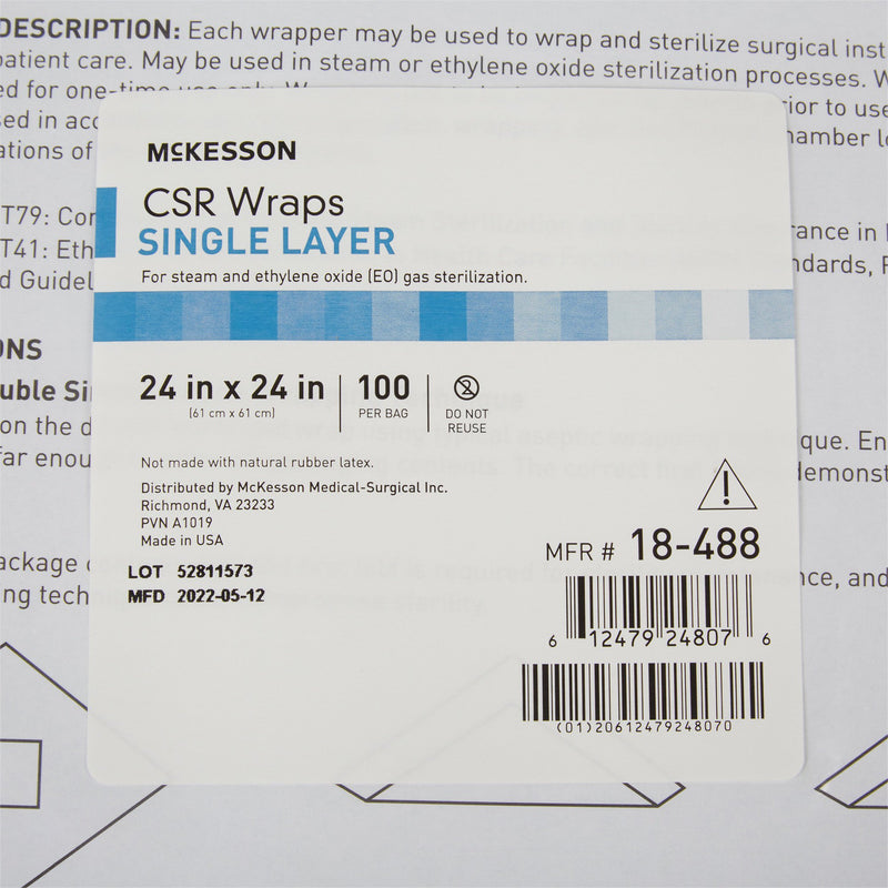 McKesson Sterilization Wrap Blue 24 X 24 Inch Single Layer Cellulose Steam / EO Gas (1156127_CS) 5/CS