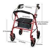 McKesson 4 Wheel Rollator Red Adjustable Height / Folding Steel Frame (1065268_EA) 1/EA