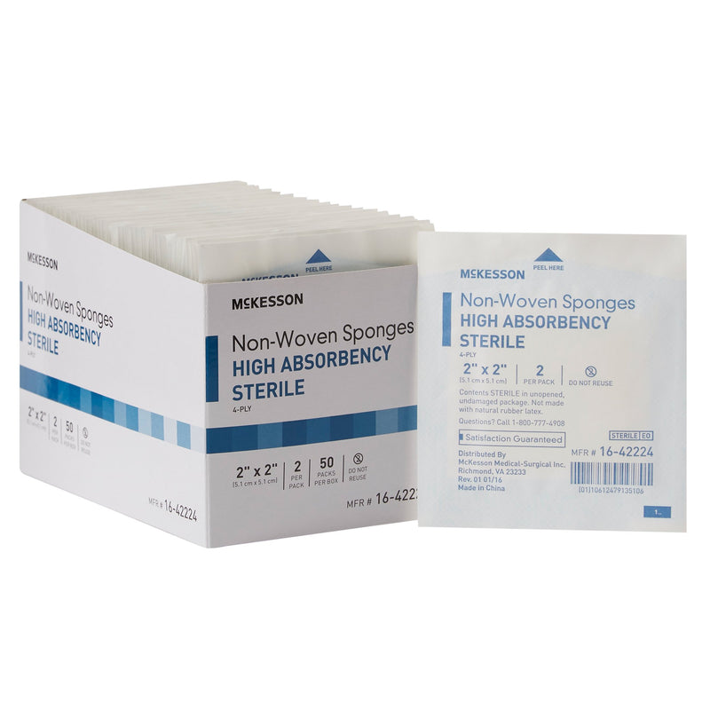 McKesson Nonwoven Sponge 2 X 2 Inch 4-Ply Sterile 2 per Pack (482409_BX) 50/BX