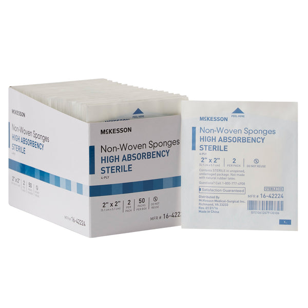 McKesson Nonwoven Sponge 2 X 2 Inch 4-Ply Sterile 2 per Pack (482409_CS) 1500/CS